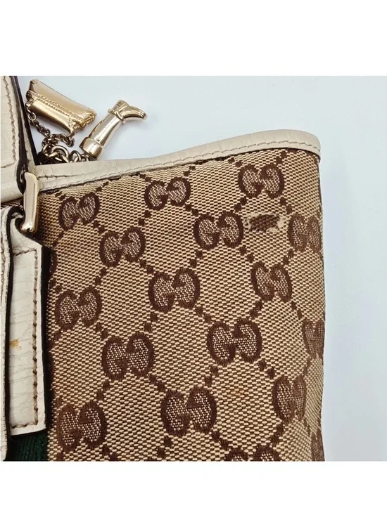 Gucci Beige GG Canvas Tote with Green-Red Stripe - Picture 7 of 14